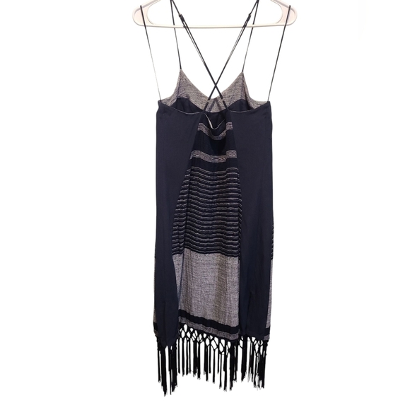 Rebecca Minkoff Navy And Gray Striped Fringe Dress Size 2 - Picture 3 of 3
